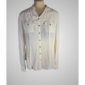 White House Black Market 100% Silk Ivory Button Front Blouse, Size 10 NWT